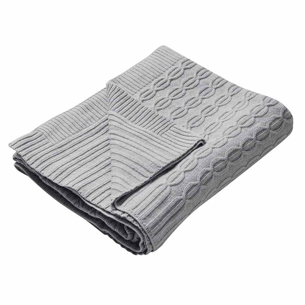 Cable Knit Cashmere Mix Throw Feather & Black