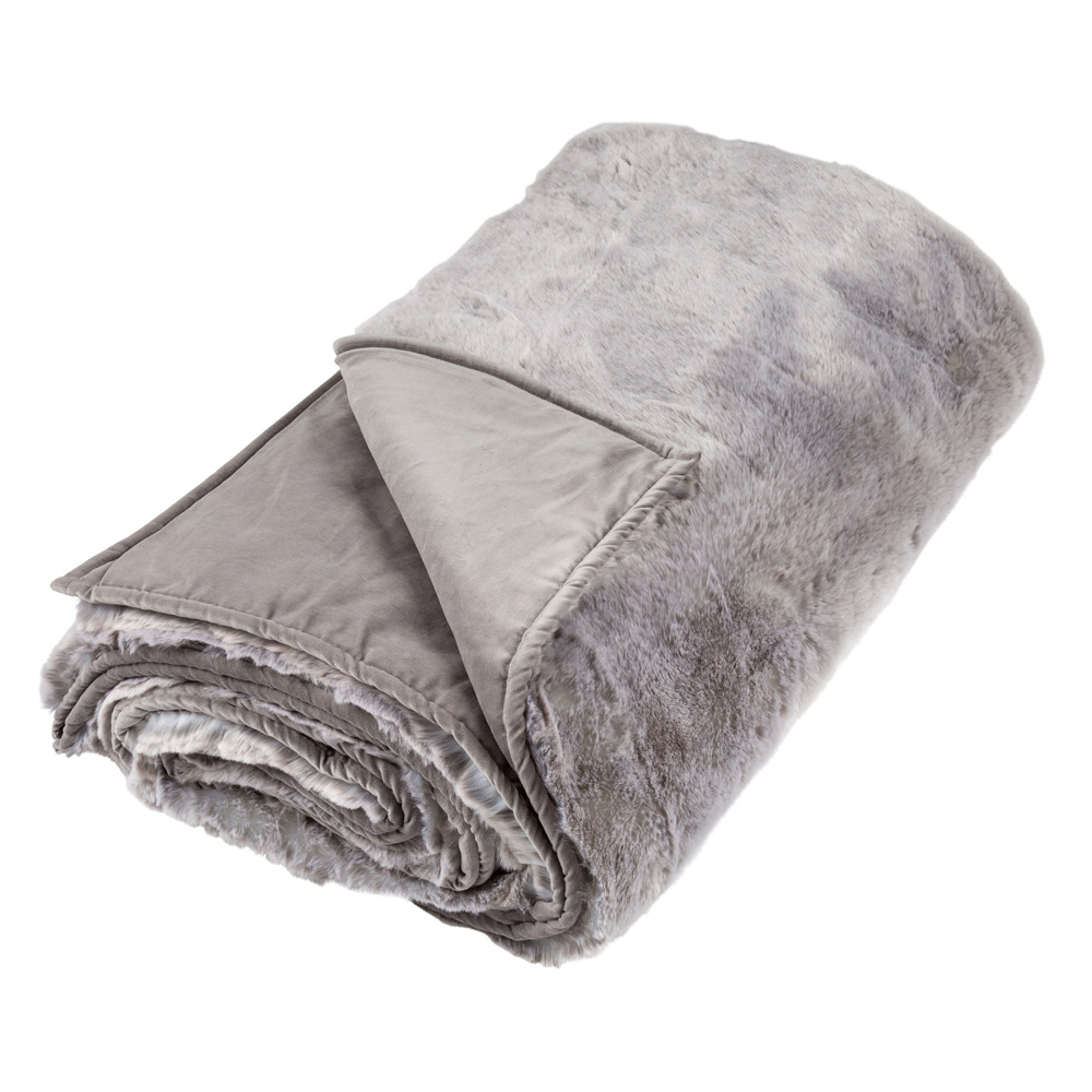 Silver Faux Fur Throw Feather & Black