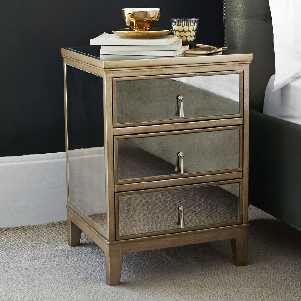 Gatsby 3 Drawer Bedside Feather & Black
