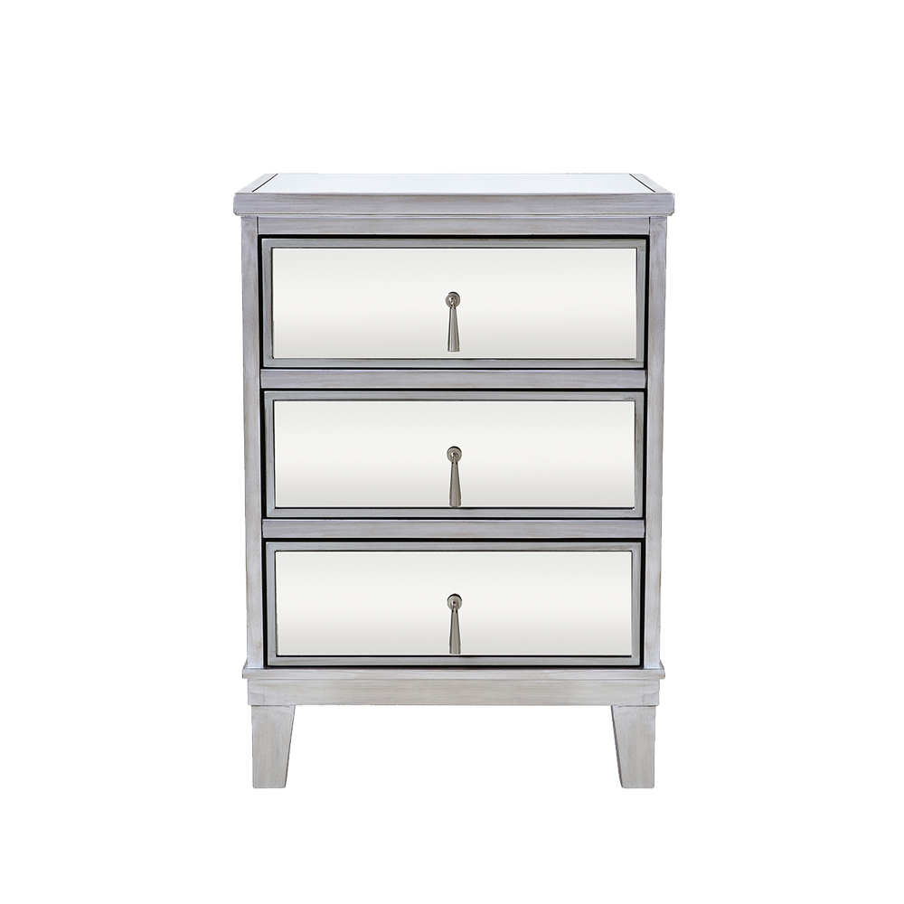Gatsby Mirrored 3 Drawer Bedside | Feather & Black