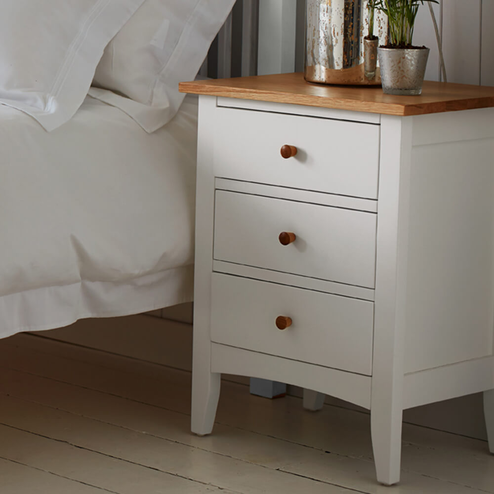 Marblehead 3 Drawer Bedside Table Feather & Black