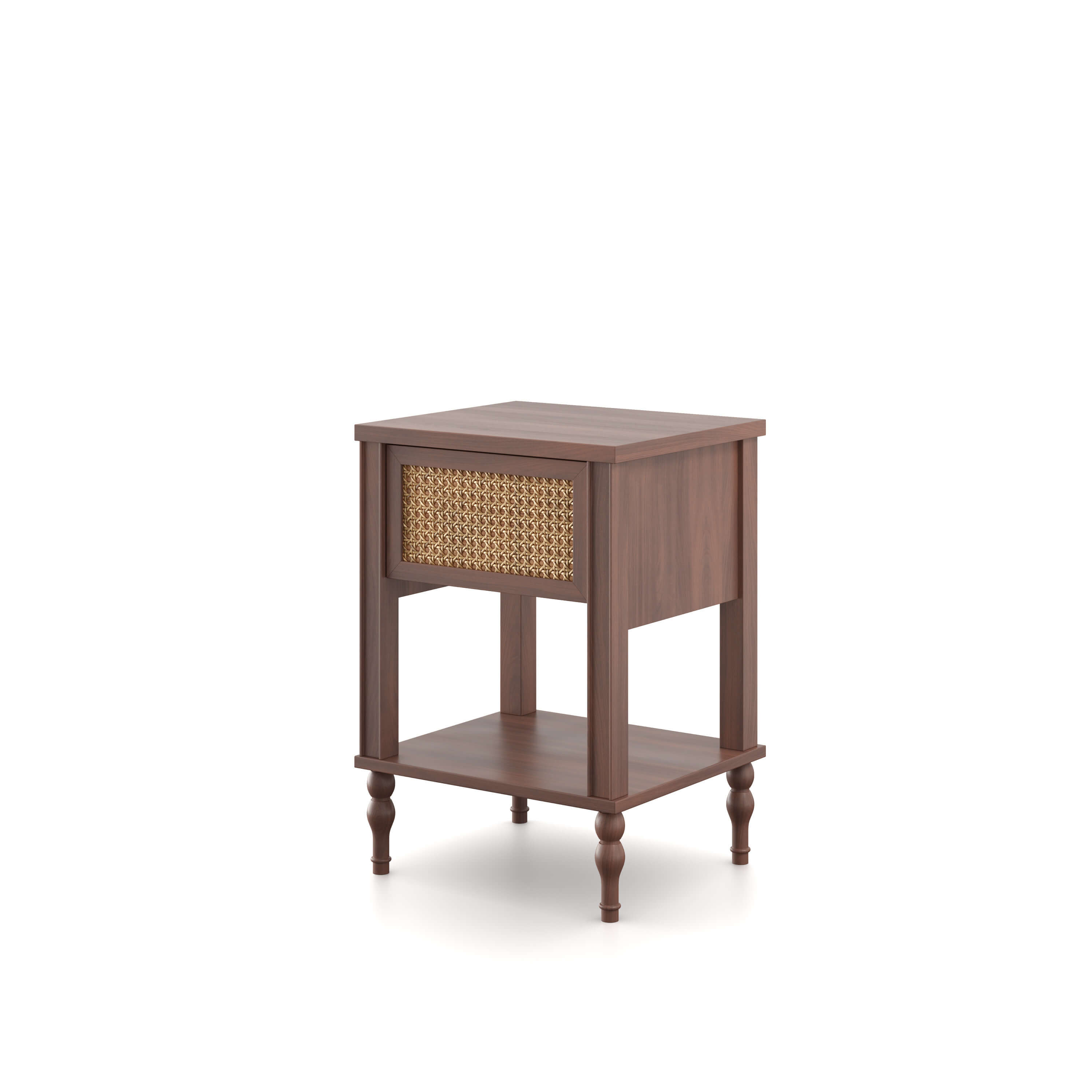 Vintage Rattan Bedside Chest Feather & Black